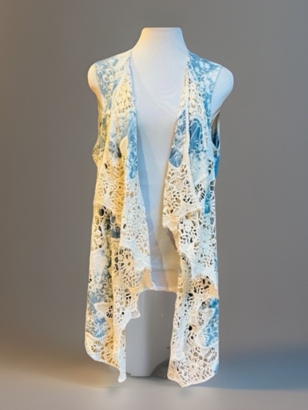 CHICO'S Boho Hippie Tie Dye Embroidery Vest sz 2